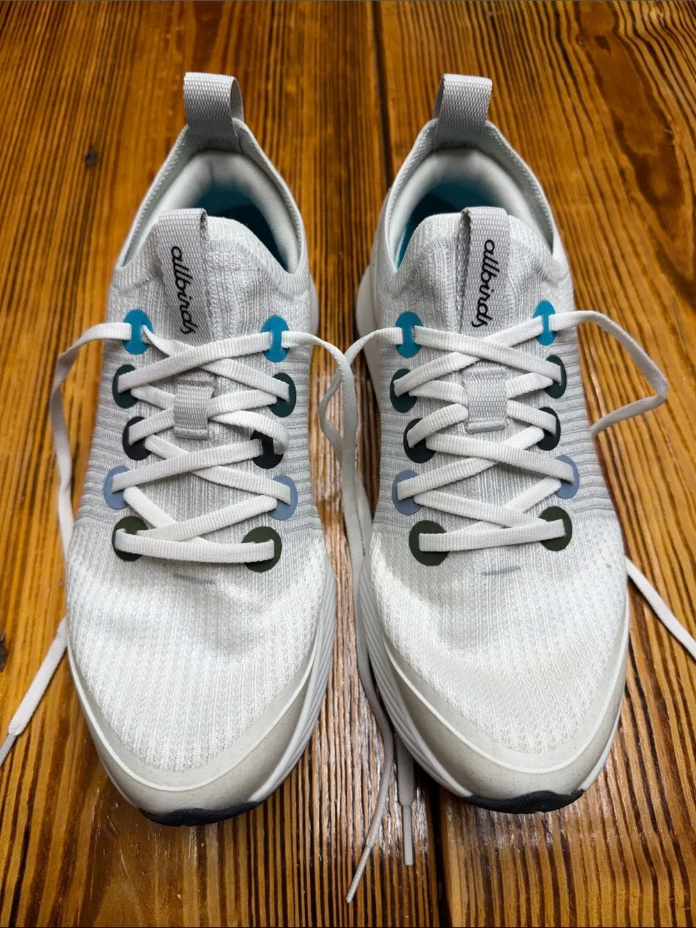allbirds White Athletic Sneakers with Teal Eyelet Accents